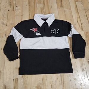 Disney Black & White Long Sleeve Rugby Top with Mickey Graphic